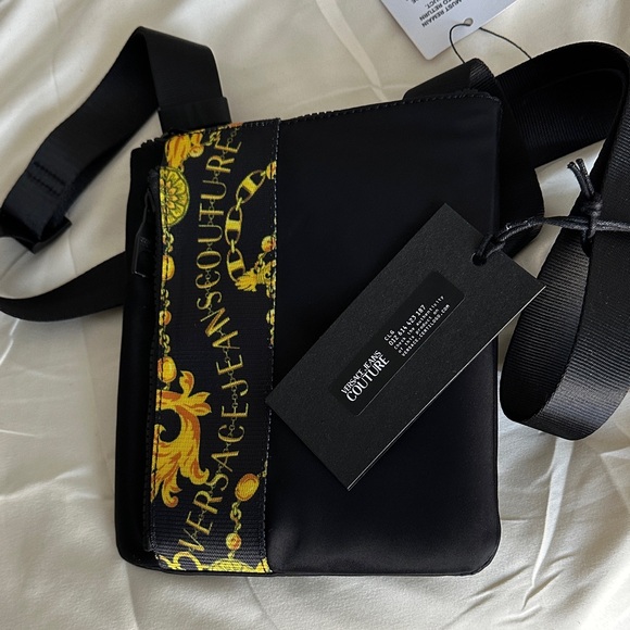 Versace Jeans Collection Black and Gold Messenger Bag